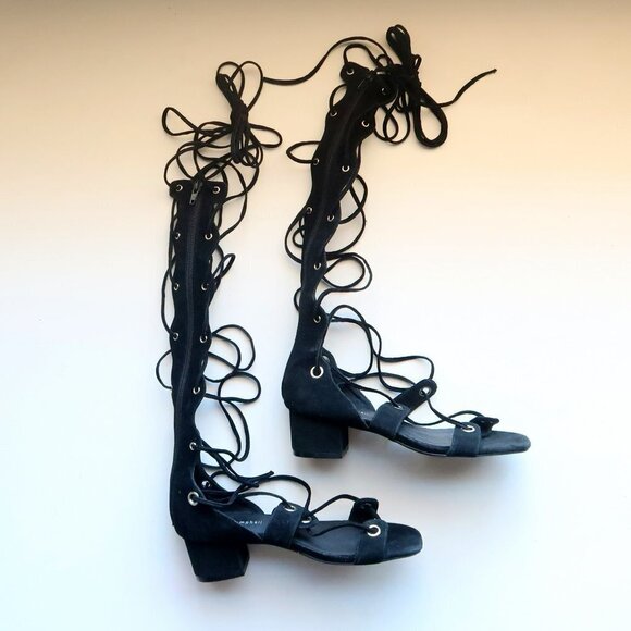 Jeffrey Campbell Bryndis Black Suede Leather Block Heel Lace-up Gladiator Sandal - Picture 5 of 13